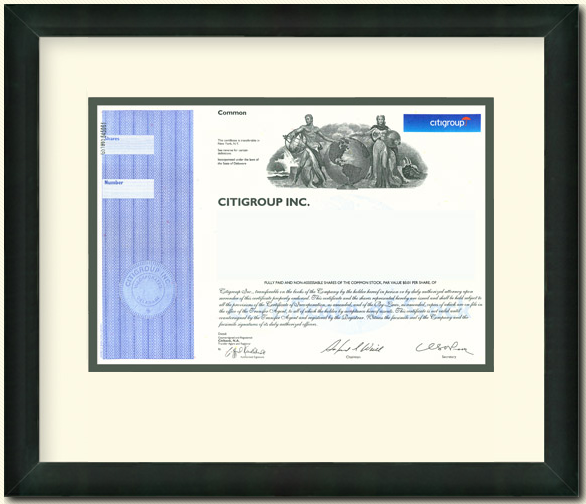 Citigroup Stock Certificate Citigroup Stock Certificate