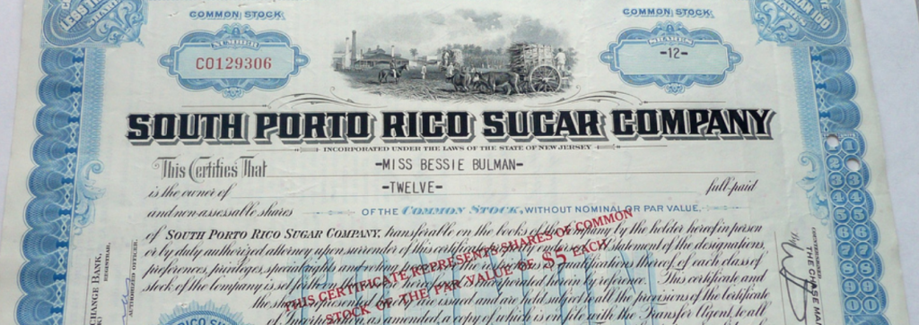 Sugar Company Stock Certificate Sugar Company Stock Certificate