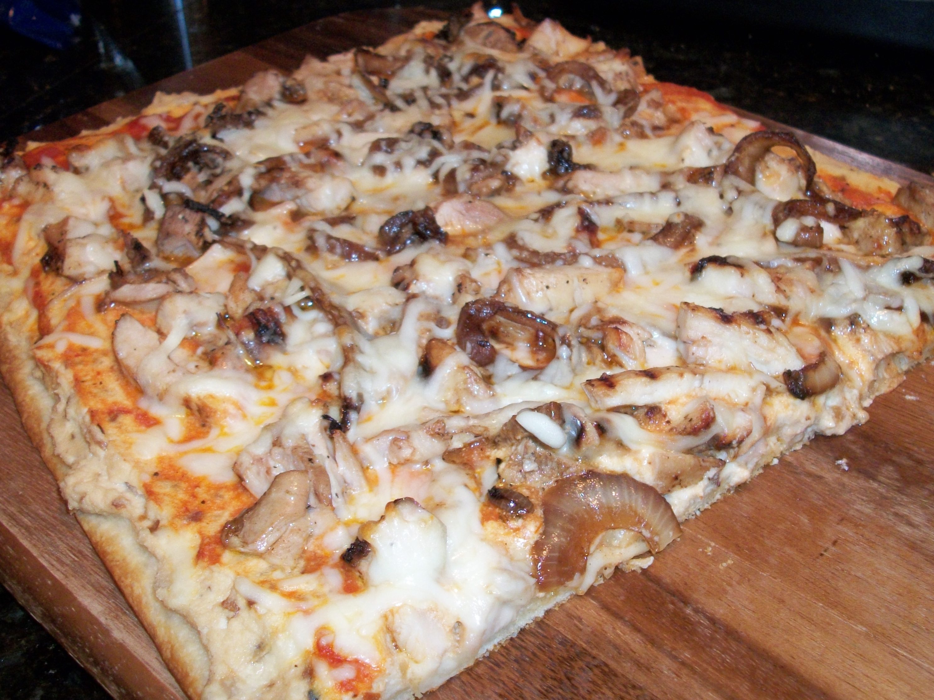 Balsamic Chicken Pizza with Ricotta Cheese and Sauteed Onions Fresh from the Oven