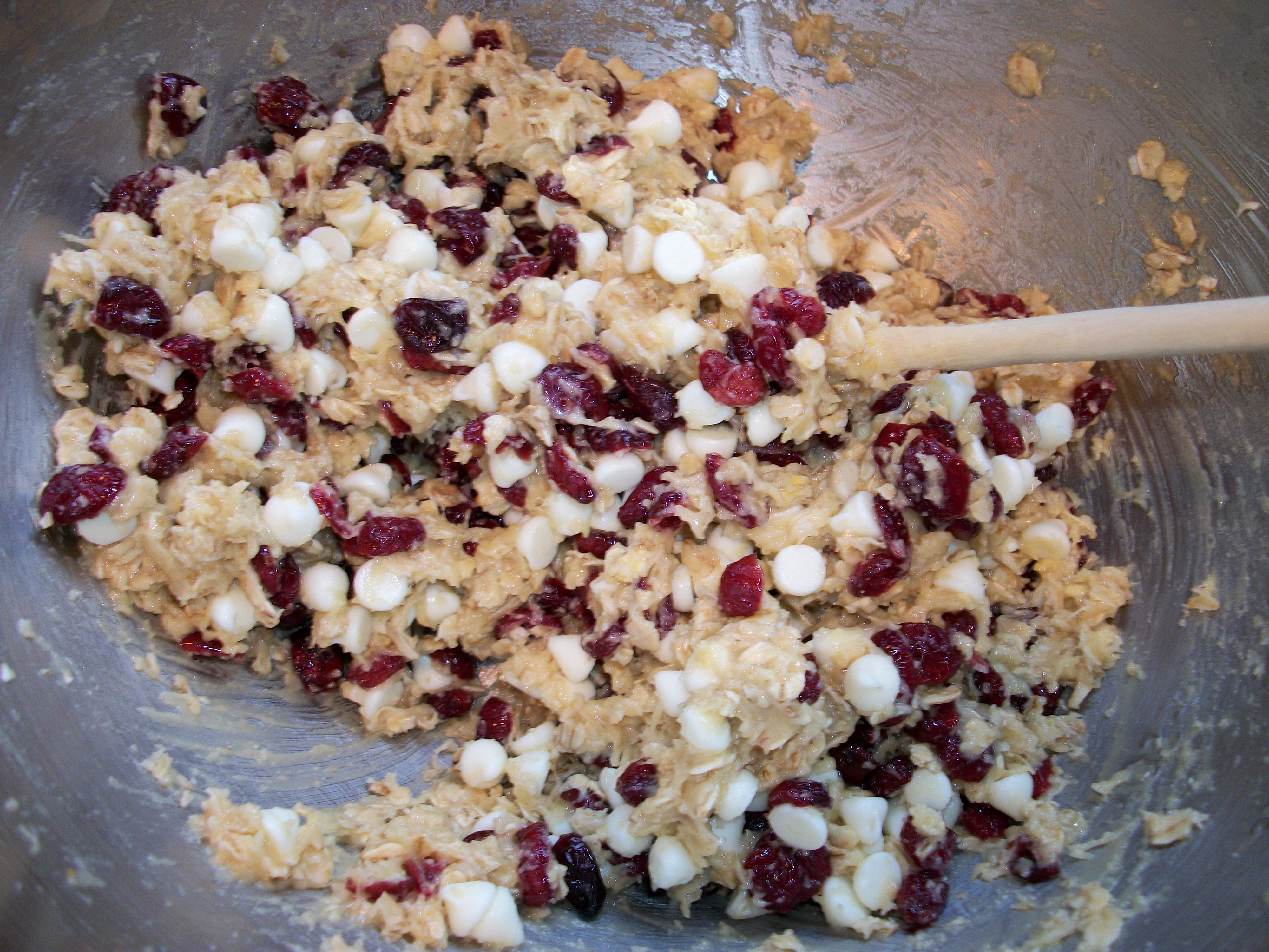 White chocolate oatmeal cookie batter mix with dried cranberries