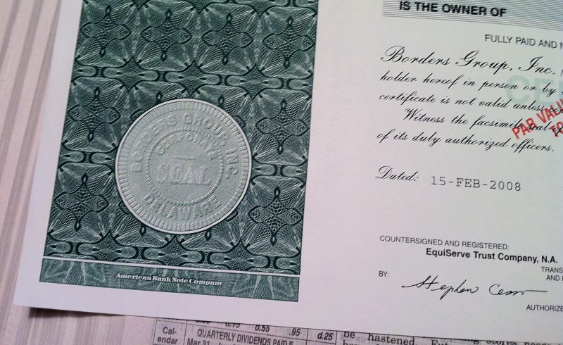 Borders Group Stock Certificate Borders Group Stock Certificate