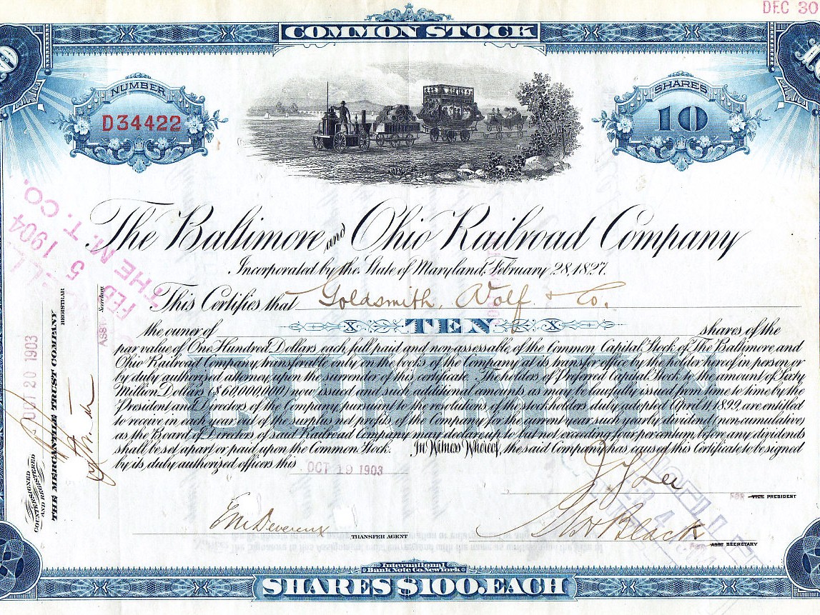 Share of B&O Railroad Stock