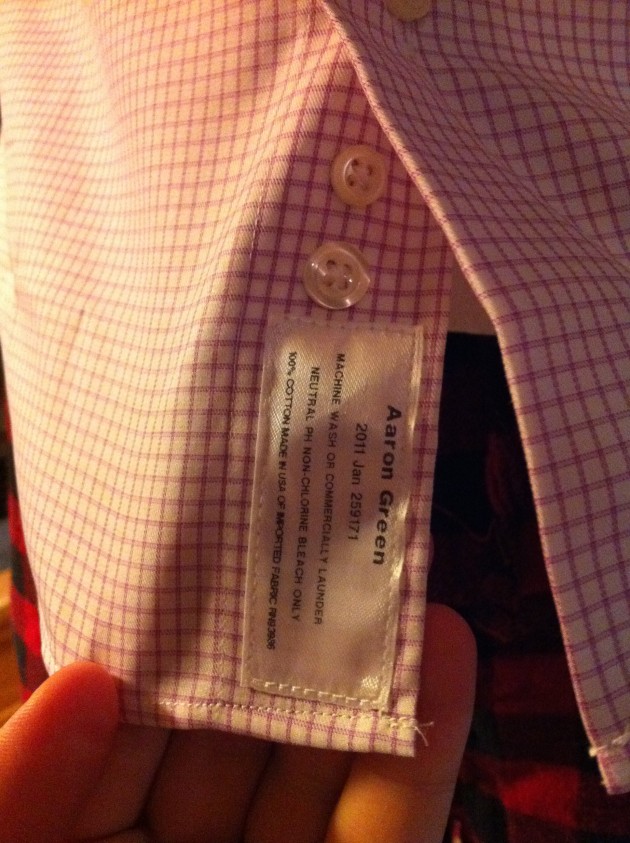 Aaron's Label in Custom Brooks Brothers Shirt