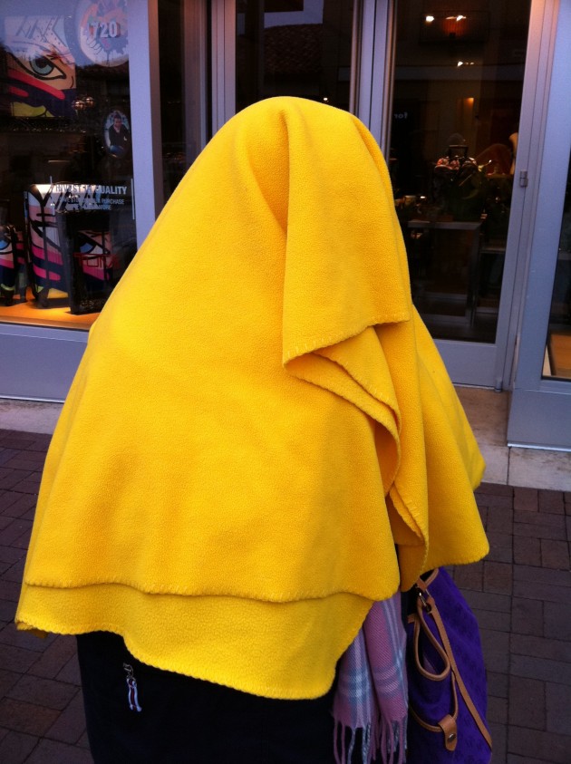 My Mom, Tammy Kennon, Freezing Under a Blanket Waiting for an iPad at the Country Club Plaza