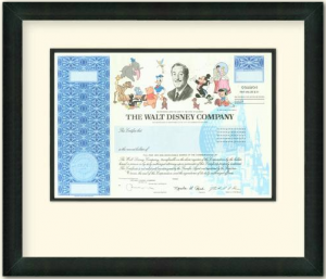 The Walt Disney Company Stock Certificate Common Stock