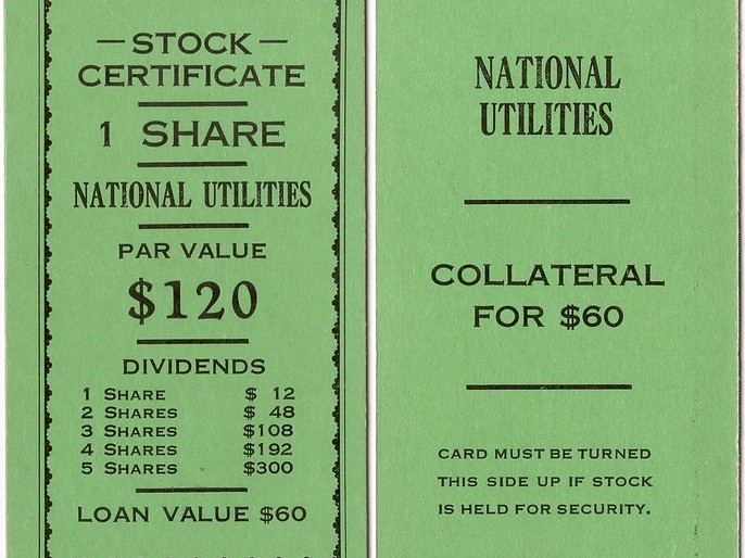 Monopoly Stock Exchange Add-On Stock Certificate