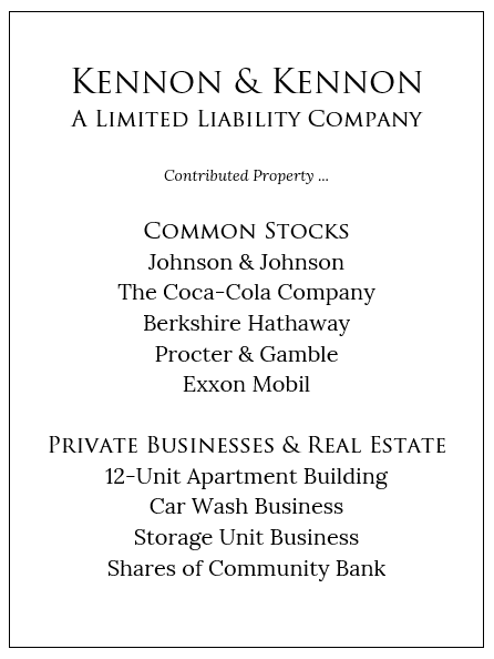 Kennon & Kennon Fictional Example of Family Holding Company with Contributed Property Boxed