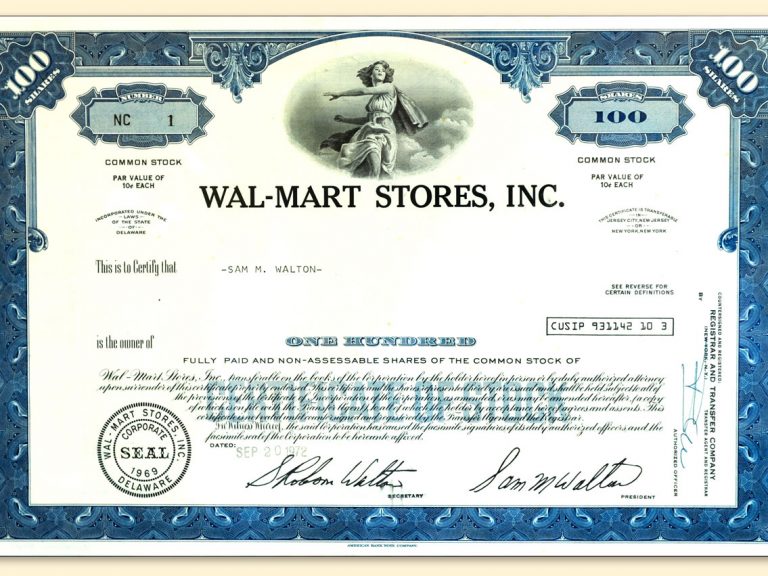 Sam Walton Stock Certificate Wal-Mart