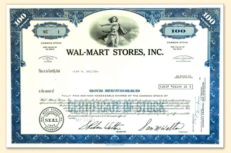 Sam Walton Stock Certificate Wal-Mart