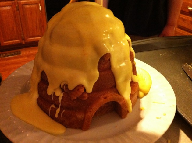 Pouring Icing Before Serving Cake