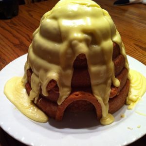 Bee Hive Cake Pan Mold with Our Finished Cake