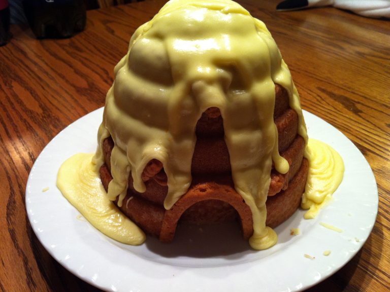 Bee Hive Cake Pan Mold with Our Finished Cake