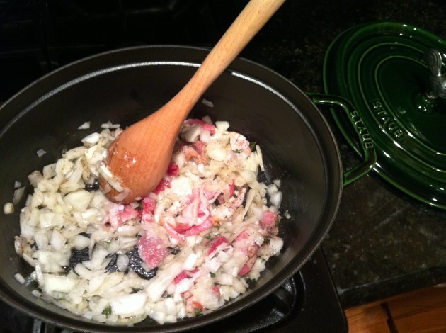 Browning the Onions and Bacon for the Corn Chowder Recipe Browning the Onions and Bacon for the Corn Chowder Recipe