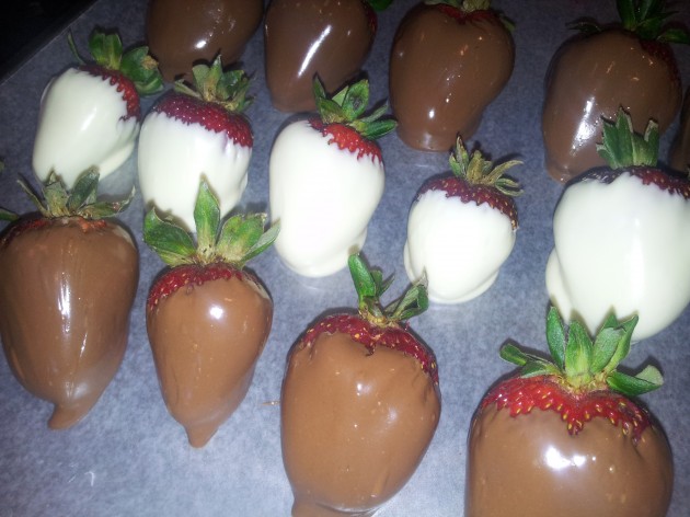 First Dip of Chocolate Dipped Strawberries
