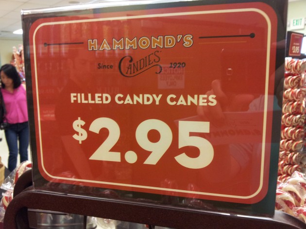 Hammond Candy Filled Candy Canes Price Sign