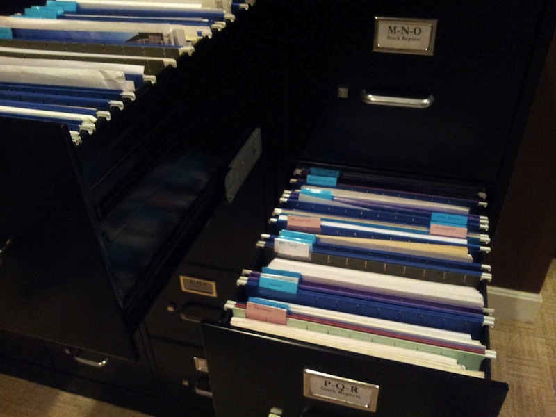 Stock Reports in File Cabinet for Stock Research