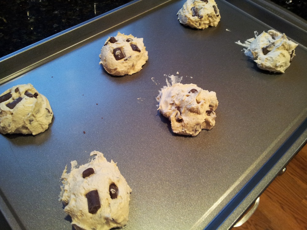 Nestle Toll House Chocolate Chunk Cookie Dough Batter on Cookie Sheet