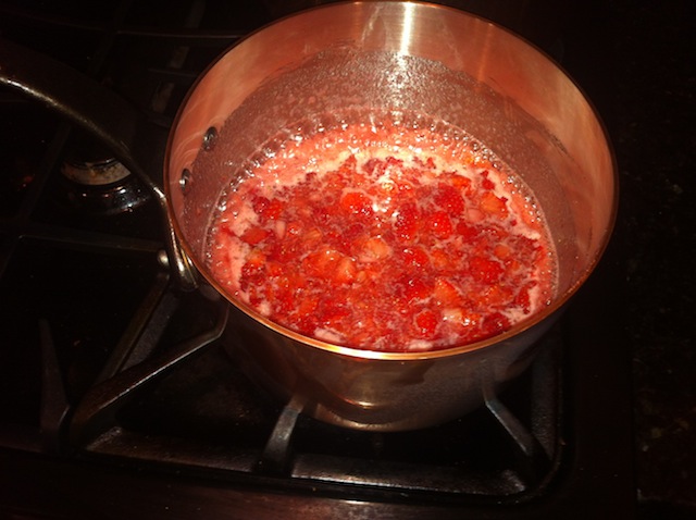 Fresh Strawberry Jam Cooking on Stove
