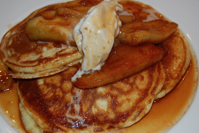 Banana Rum Caramel Buttermilk Pancakes