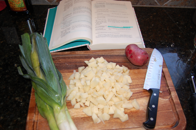 Chopping Vegetables for Leek and Potato Soup Recipe