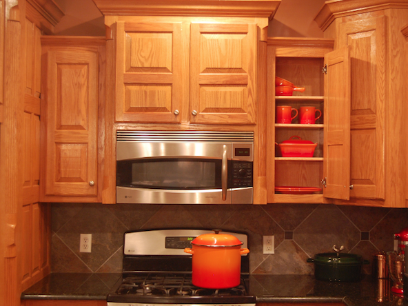 Le Creuset Flame Organized In Cabinet Kitchen