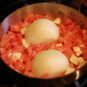 Onions Tomato and Butter Sauce in Simmering Pan