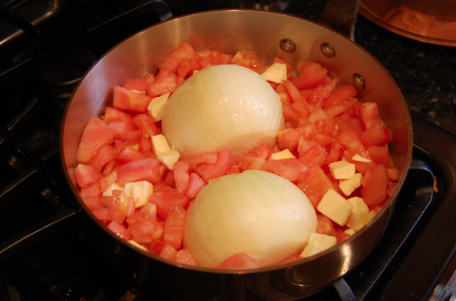 Onions Tomato and Butter Sauce in Simmering Pan