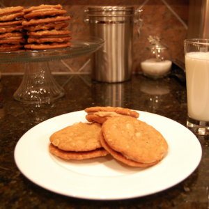 Peanut Butter Sandwich Cookies with Cold Milk