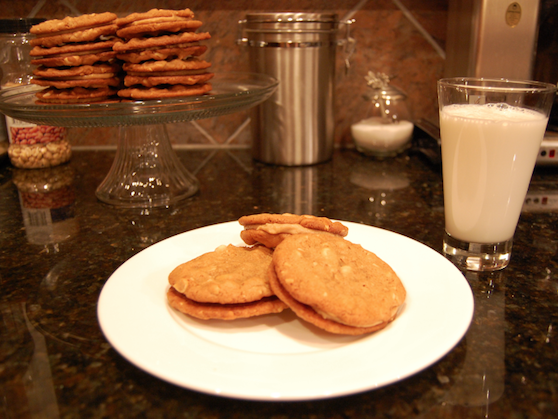 Peanut Butter Sandwich Cookies with Cold Milk