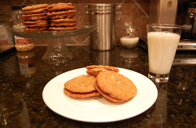 Peanut Butter Sandwich Cookies with Cold Milk