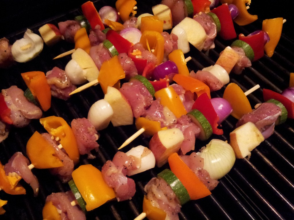 Raw Chicken and Vegetable Skewers Grill