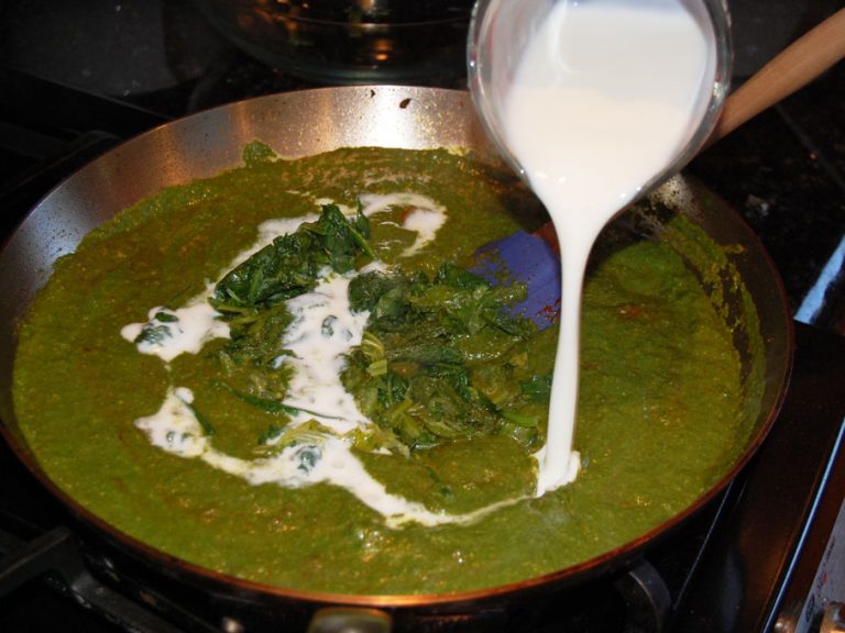 Adding Buttermilk to the Saag Paneer Adding Buttermilk to the Saag Paneer
