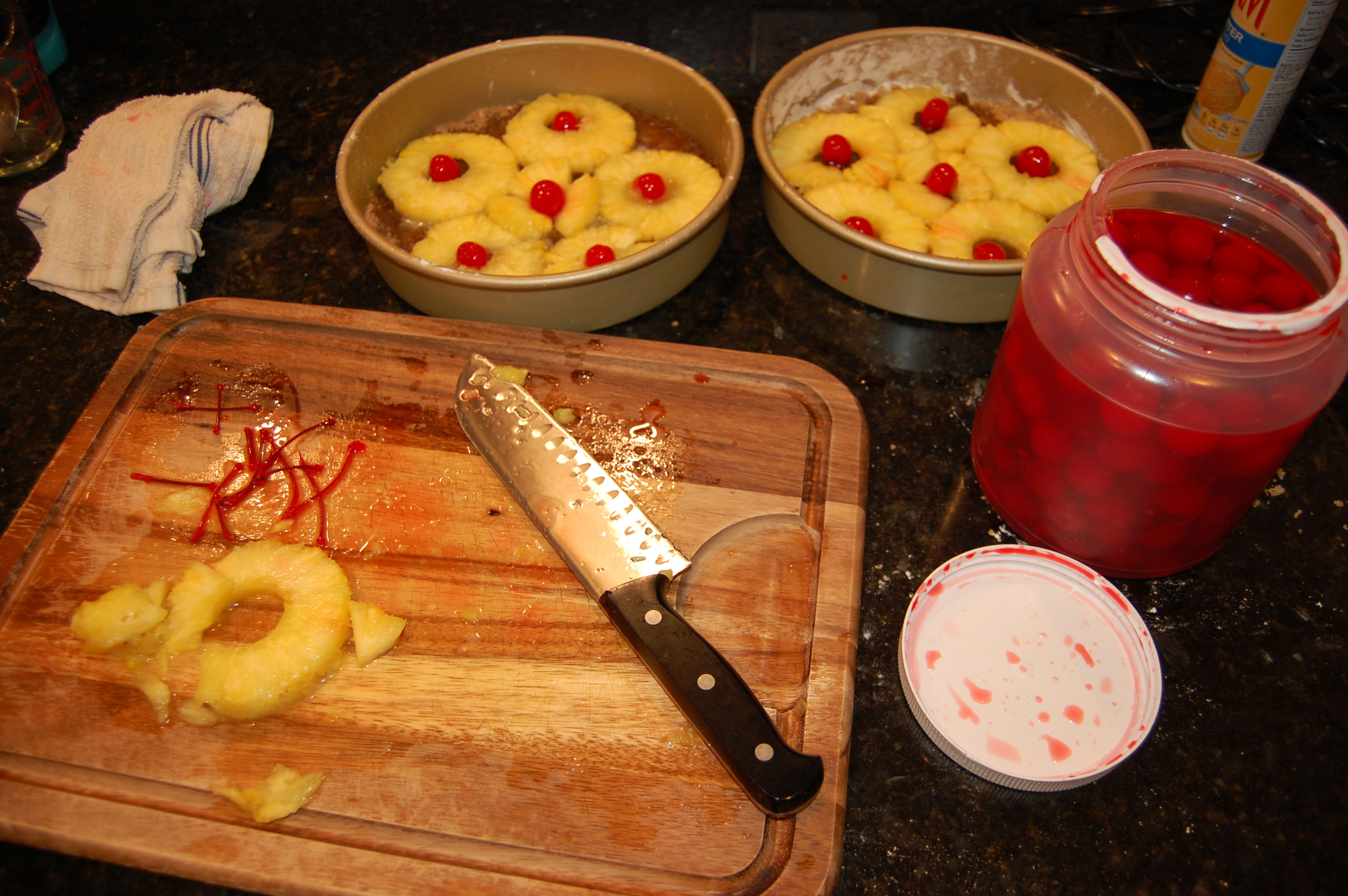 Putting the Cherries into the Pineapple Upside Down Cake
