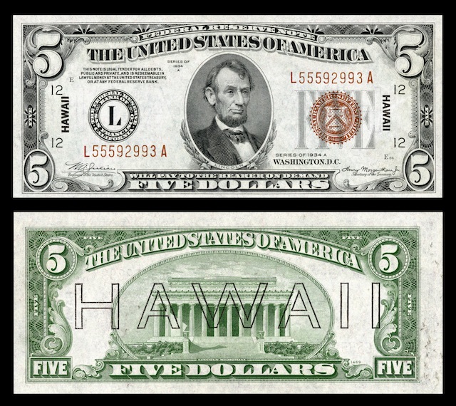 Hawaii Overprint Banknotes Five Dollar Bill