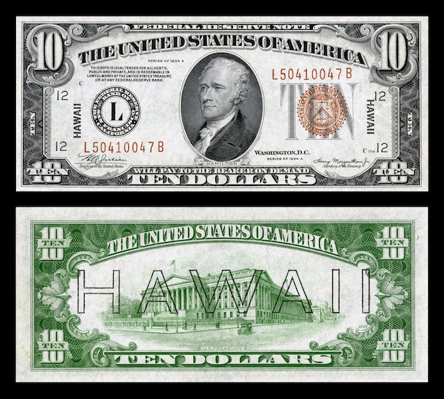 Hawaii Overprint Banknotes Ten Dollar Bill