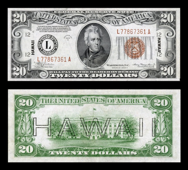 Hawaii Overprint Banknotes Twenty Dollar Bill