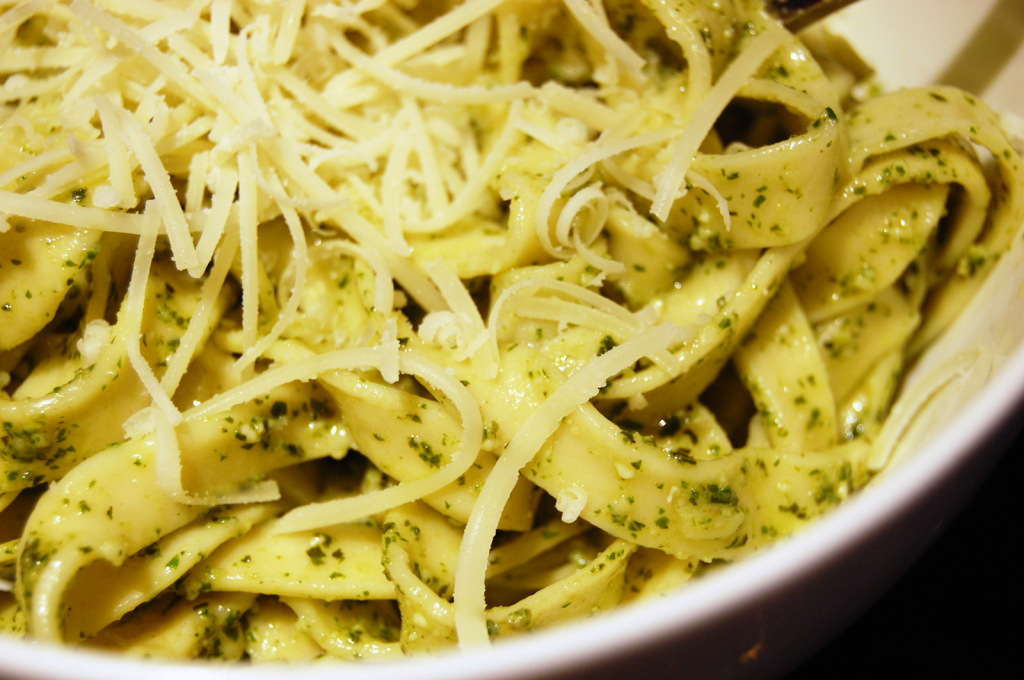 Fresh Pesto on Homemade Pasta