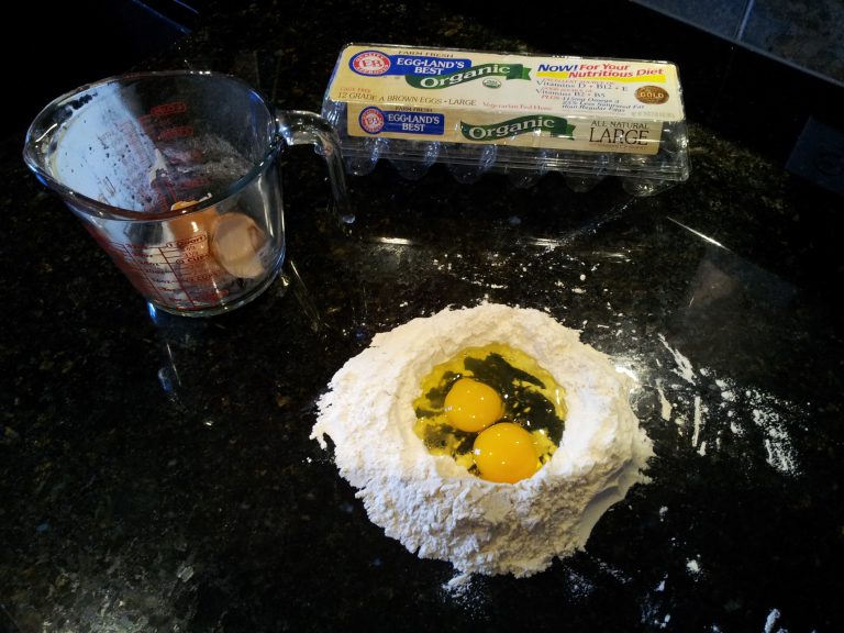 Homemade Fresh Pasta Step 1 - Eggs and Flour