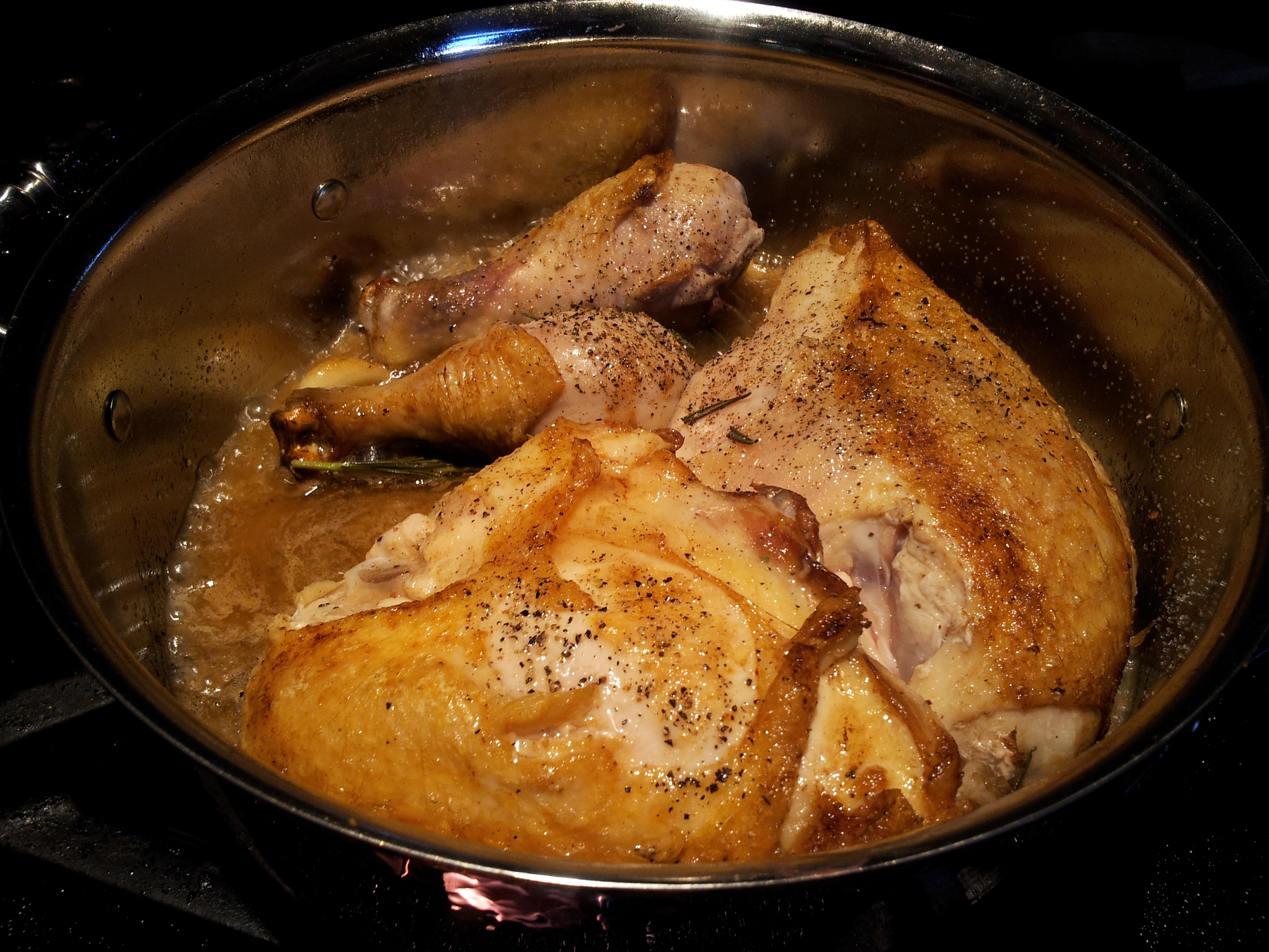 Pan-Roasted Chicken with Rosemary, Garlic, and White Wine