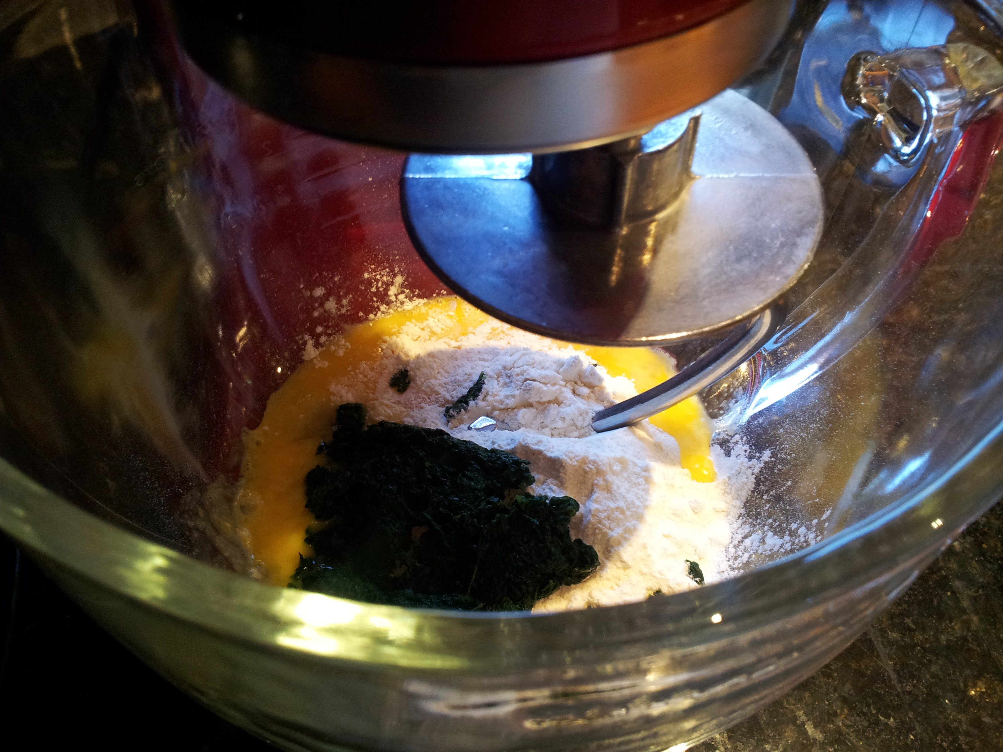 Spinach Pasta in KitchenAid Mixer