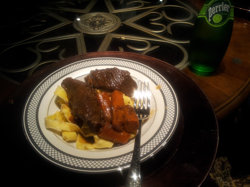 French Braised Short Ribs over Egg Noodles Perrier