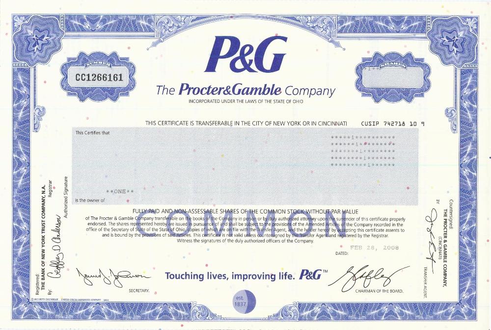 Procter & Gamble Stock Certificate