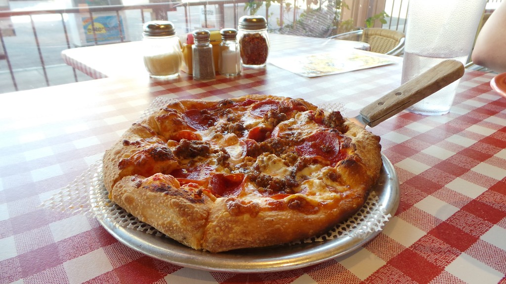 Aaron's Sausage and Pepperoni Pizza at Bill's Pizza Palm Springs
