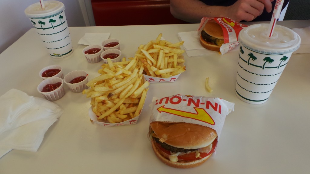 In-N-Out Cheeseburger, Fries, and Chocolate Shake