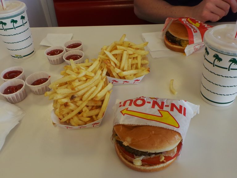 In-N-Out Cheeseburger, Fries, and Chocolate Shake