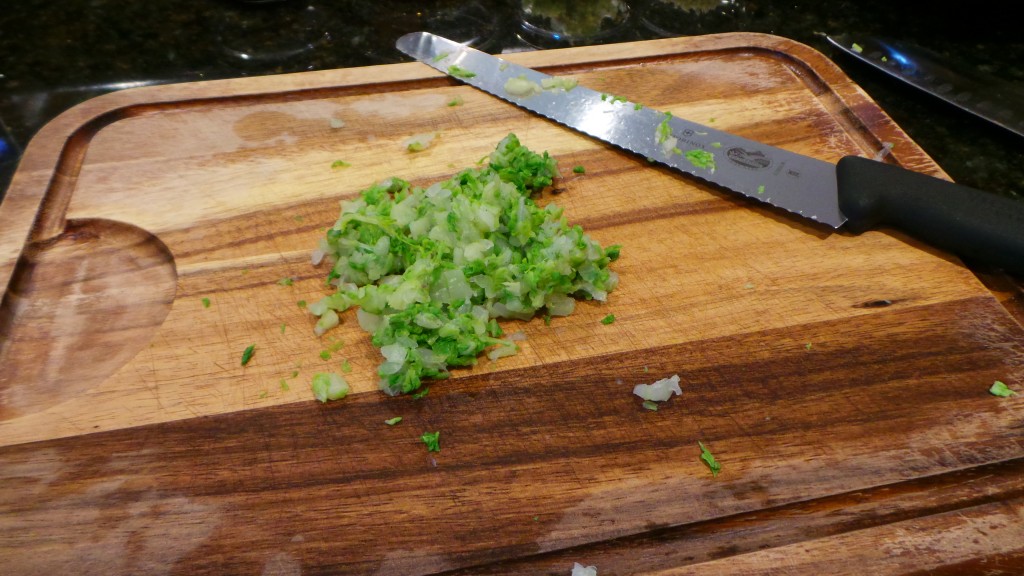 Blanched and Chopped Spinach Ready for Filling Japanese Gyoza