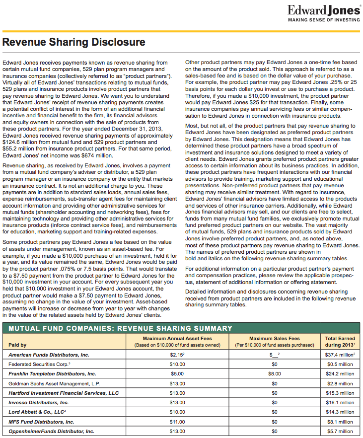 Edward Jones Disclosure Revenue Sharing Big Quote