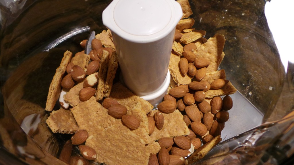 Almonds and Graham Crackers In Food Processor for Crust of Nectarine White Chocolate Cream Pie