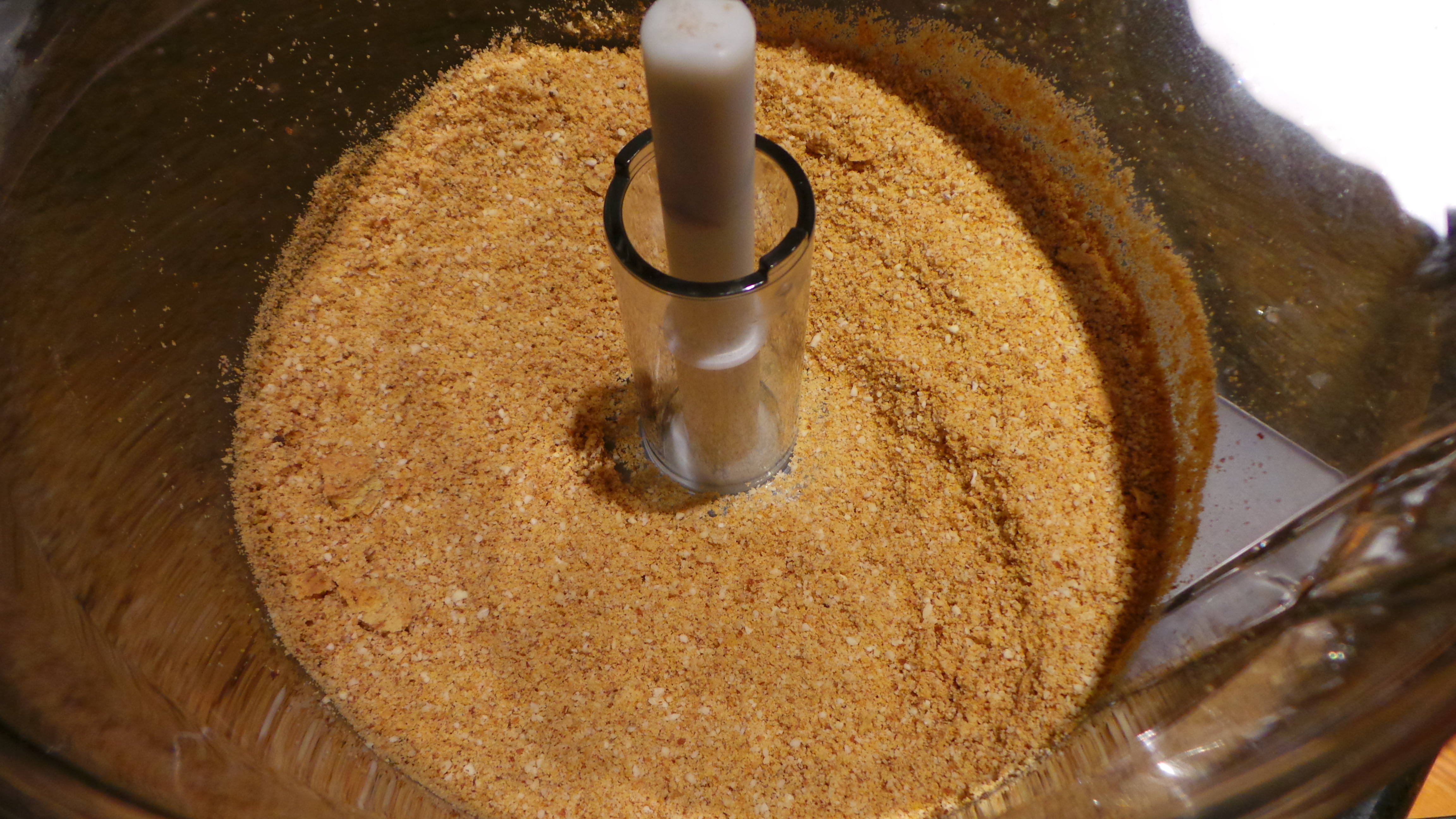 Almonds and Graham Crackers In Food Processor for Crust of Nectarine White Chocolate Cream Pie