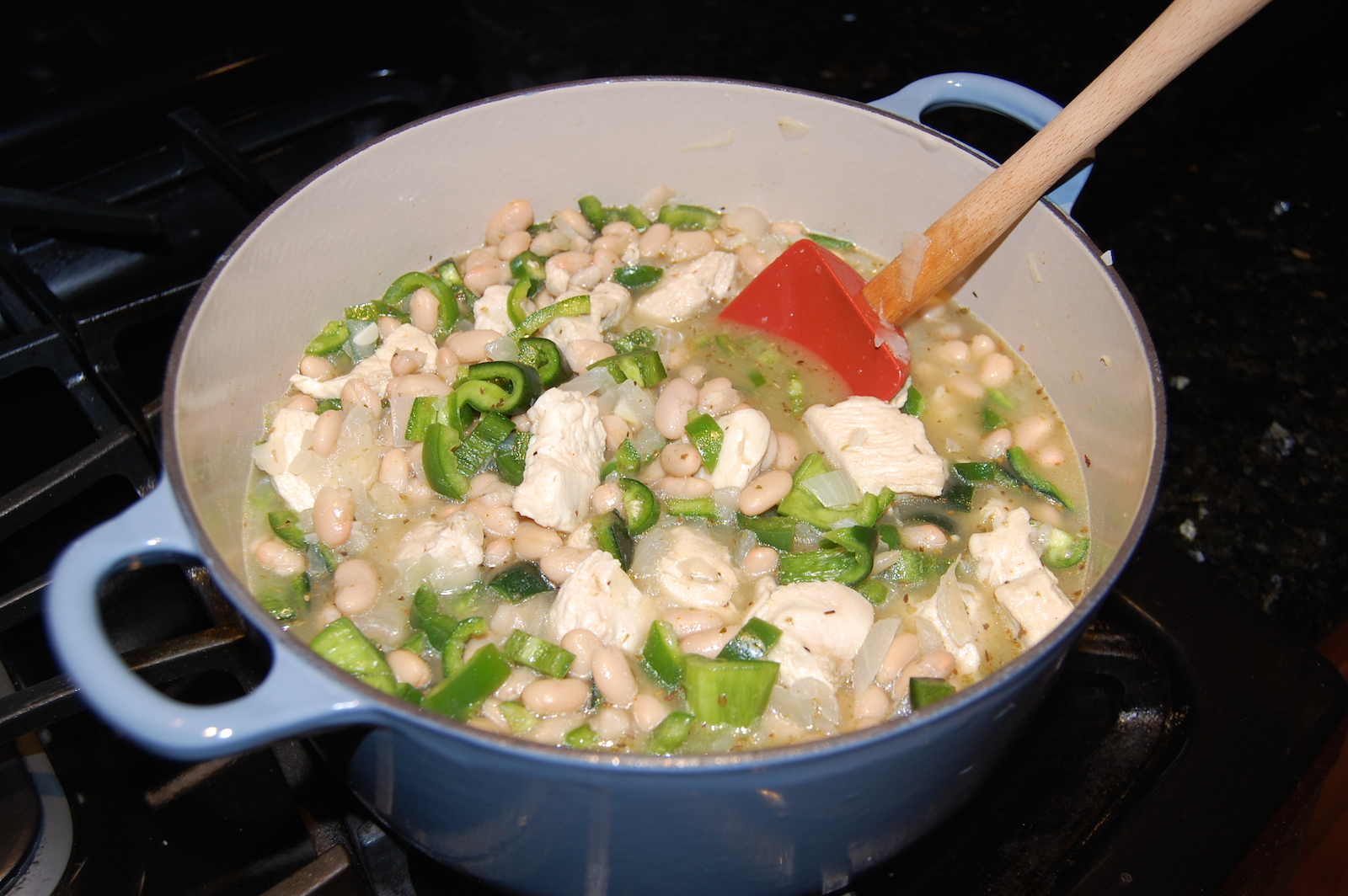 Add the Second Bowl to White Chicken Chili Recipe on Stove and Bring to Simmer